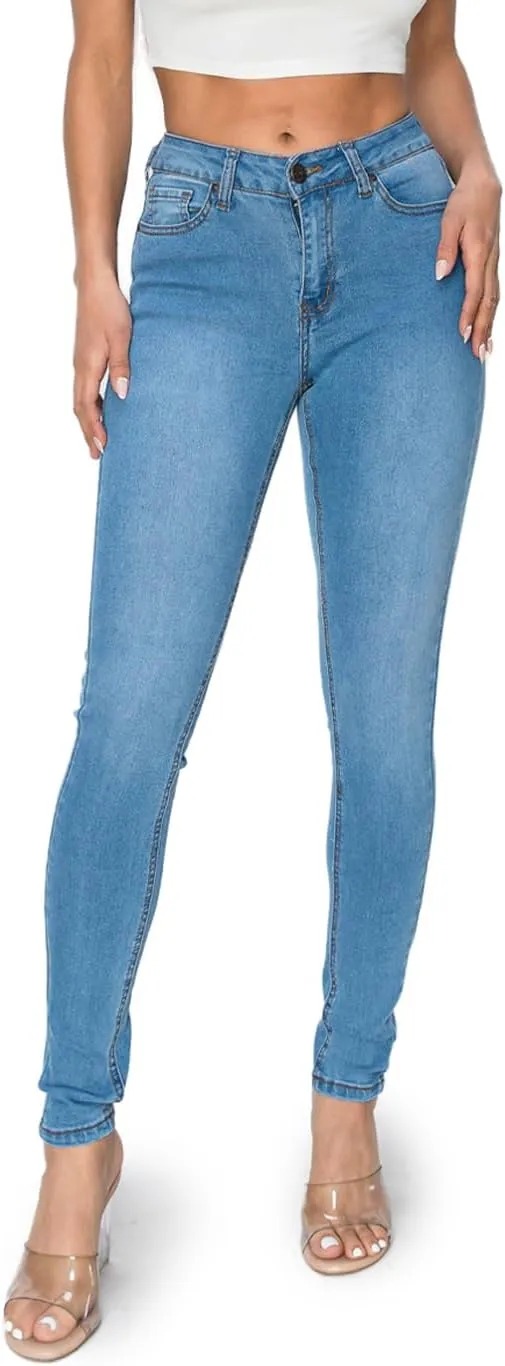 2LUV Women's Stretchy 5 Pocket Skinny Light Denim Jeans Back to School Junior Clothing Apparel Light Denim 3