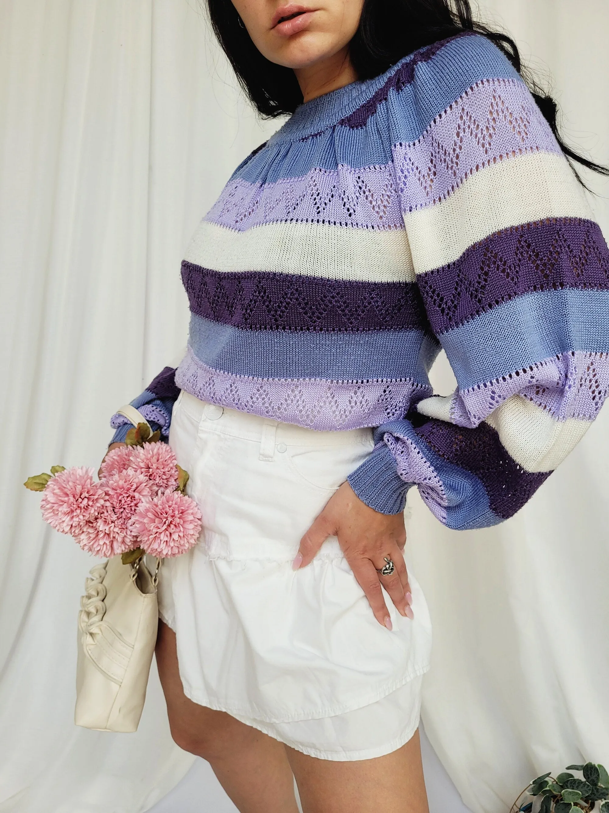 80s striped knit preppy minimalist jumper top