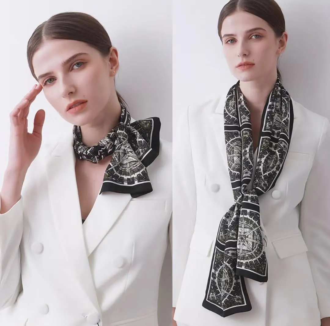 ANDANTINO 100% Silk Scarf for Women 59”*6.3” Long Shawls for Headscarf and Neck- Oblong Hair Wraps with Gift Packed