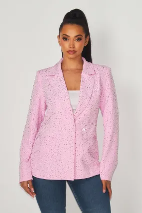 Boss Moves Notched Lapel Rhinestone Blazer Jacket