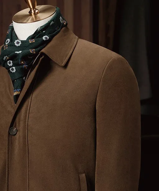 Brown Zipper Button Jacket with Black Trousers