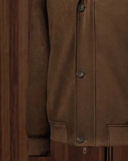 Brown Zipper Button Jacket with Black Trousers