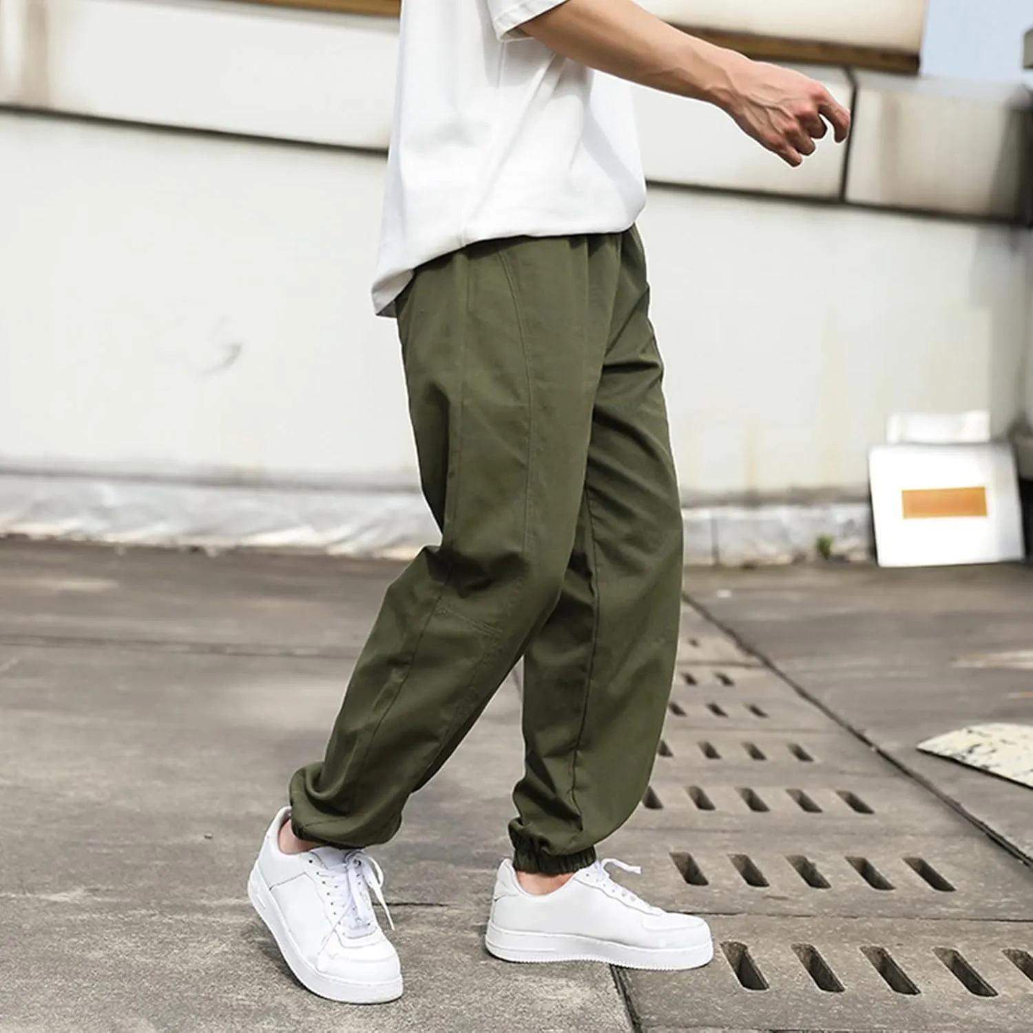 Cargo Pants for Men Big and Tall, Cargo Pants Elastic Waist Joggers Solid Casual Multi Pockets Outdoor Straight Type