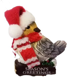 Cozy Bird with Red Scarf and Santa Hat Ornament 3"-Season Greetings