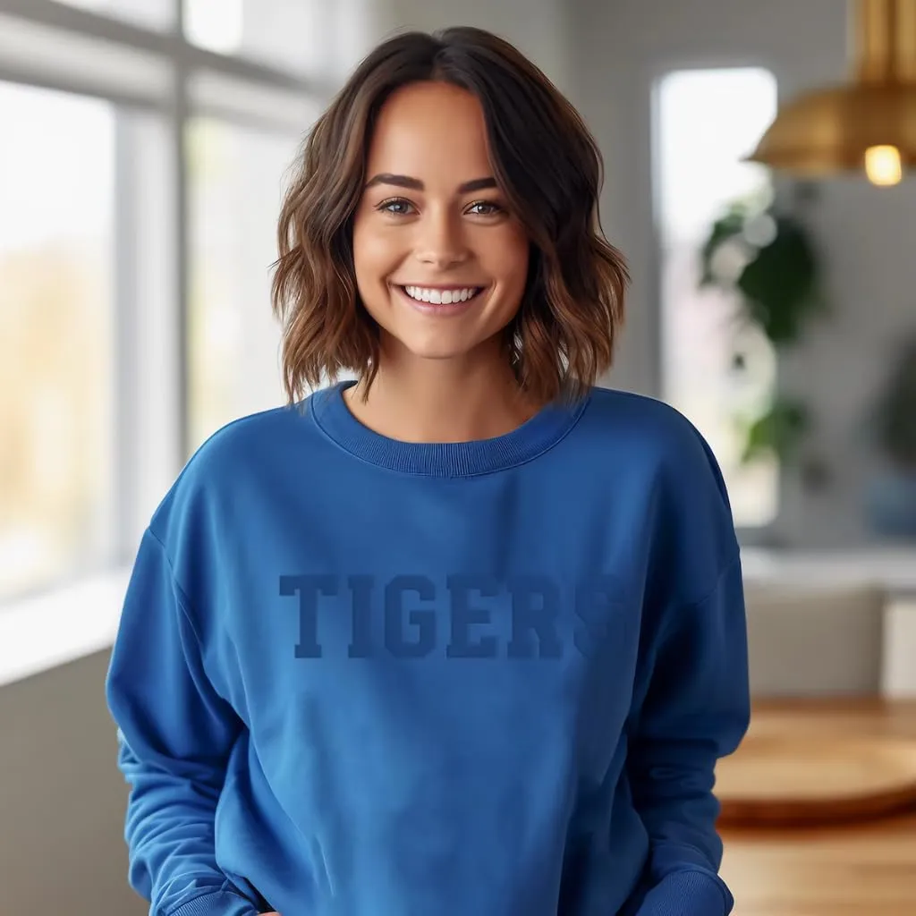 Custom Sweatshirts for Women Embossed Sweatshirt, Puff Print Sweatshirt, Custom School Sweatshirt Mascot Team Name Monotone Sweater Personalized Sweatshirt (XL, Blue)