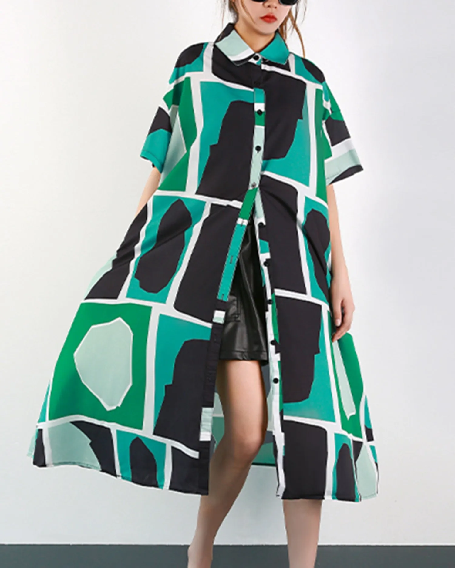 ellazhu Womens Fall Casual Lapel Print Long Sleeve Dress Loose Blouse GY2788