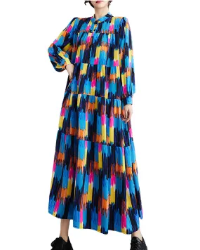 ellazhu Women's Long Sleeves Patchwork Floral Print Flowy Hem Dress GZ157