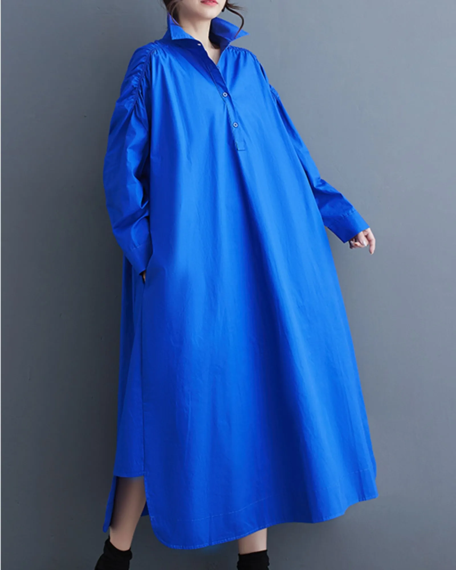 ellazhu Women's Oversized Solid Color Long Sleeve Flowy Irregular Hem Dress GZ148