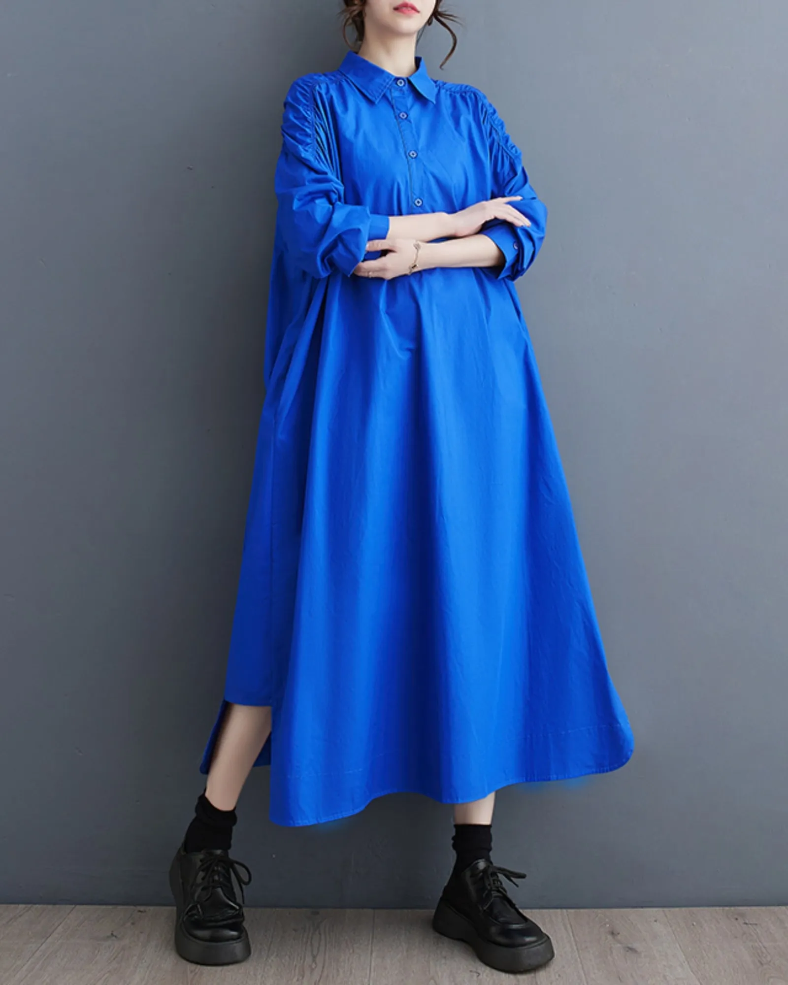 ellazhu Women's Oversized Solid Color Long Sleeve Flowy Irregular Hem Dress GZ148
