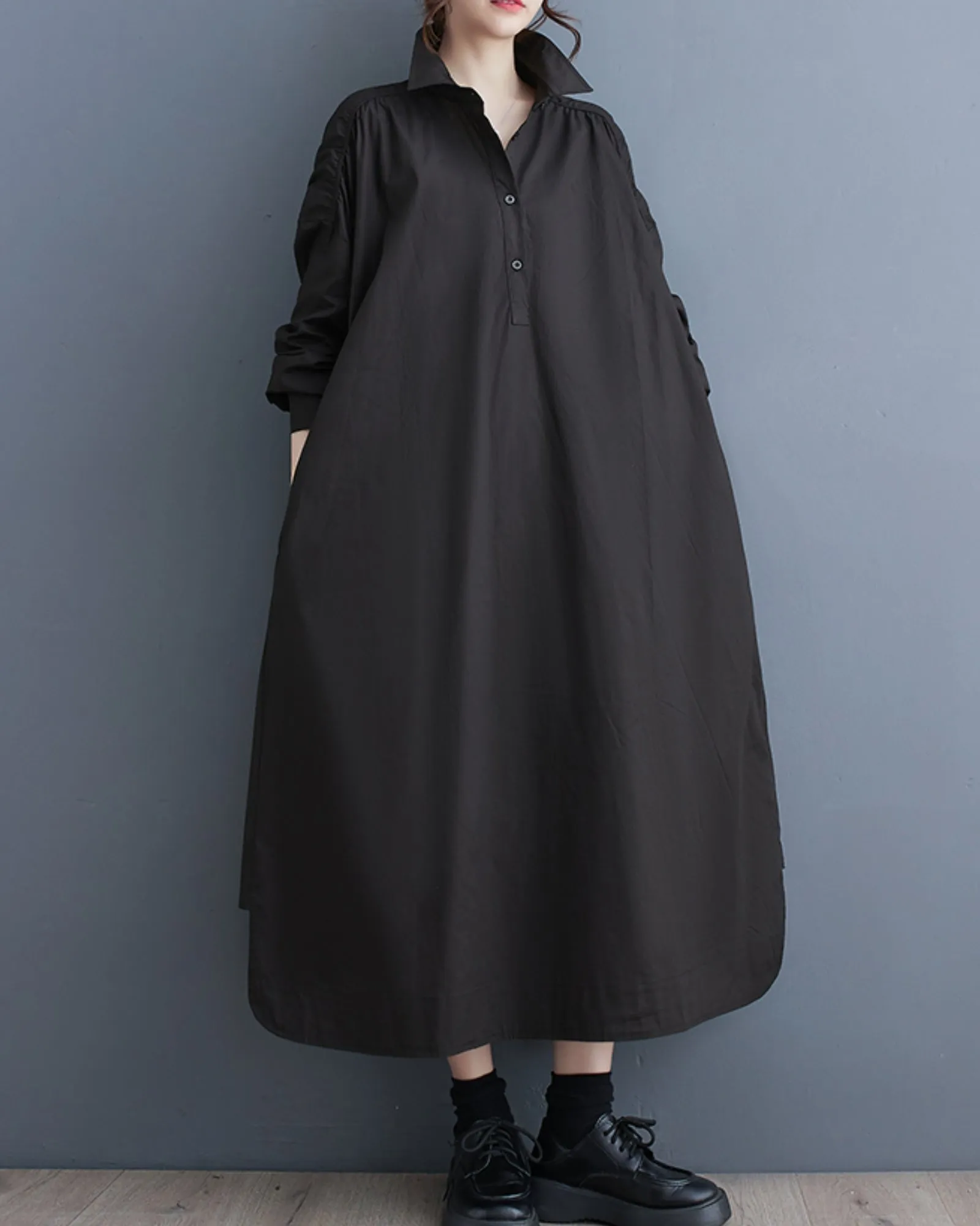 ellazhu Women's Oversized Solid Color Long Sleeve Flowy Irregular Hem Dress GZ148