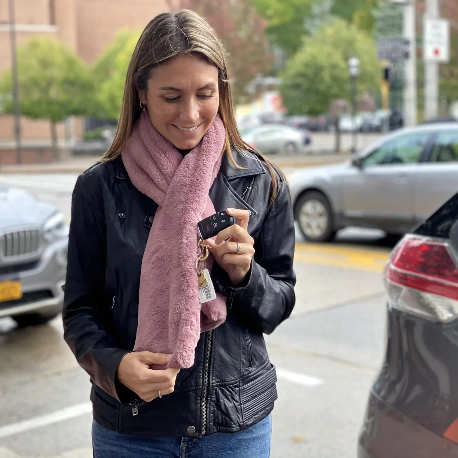 Faux Fur Scarf With Hidden Zipper Pocket For Cell Phone and Valuables