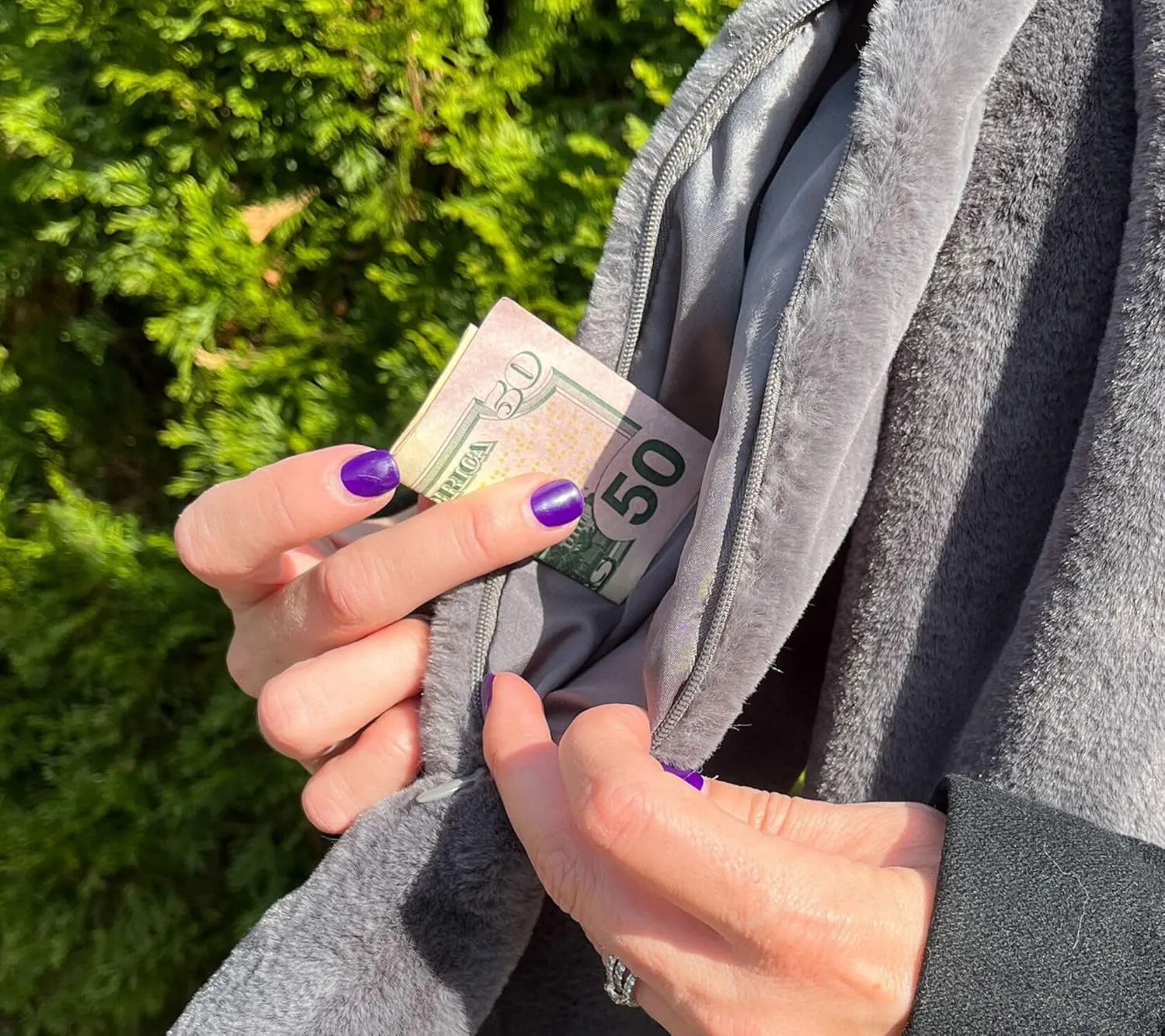 Faux Fur Scarf With Hidden Zipper Pocket For Cell Phone and Valuables