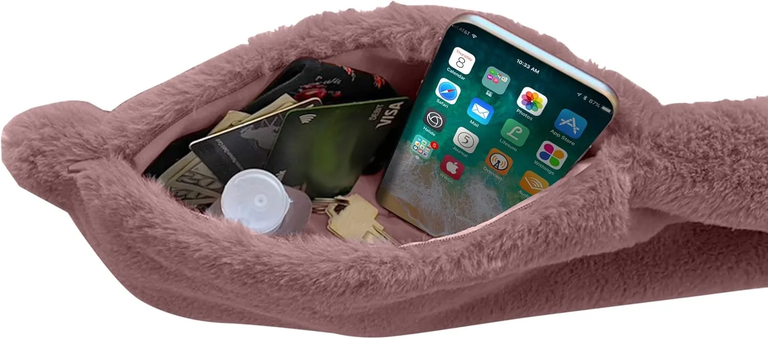 Faux Fur Scarf With Hidden Zipper Pocket For Cell Phone and Valuables