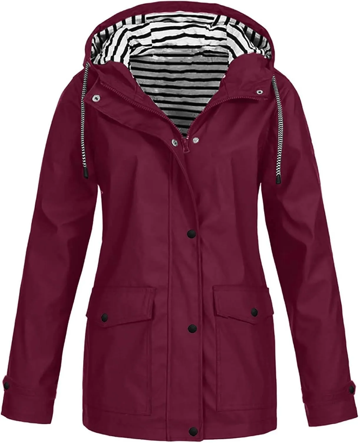 GOFULY Raincoat For Women 2024 Waterproof Oversized Rain Jackets Zip Up Fall Winter Coats With Hood Solid Windbreaker