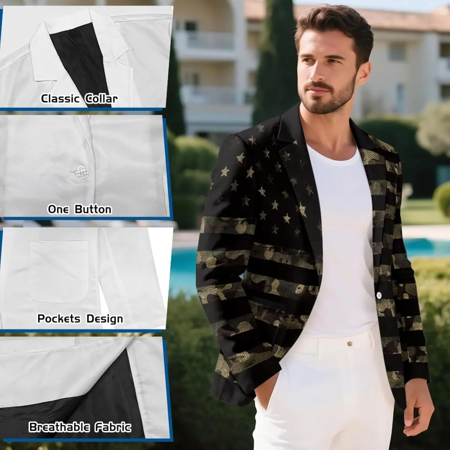 GOSTONG Men's Casual Suit Blazer Slim Fit One Button Sport Coats Long Sleeve Dinner Jacket Breathable Lining for Party S-5XL