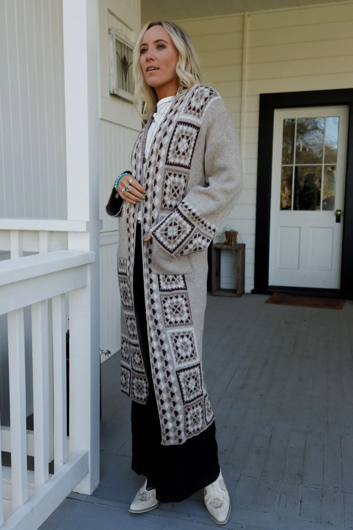 Heartfelt Patterned Cardigan - Taupe