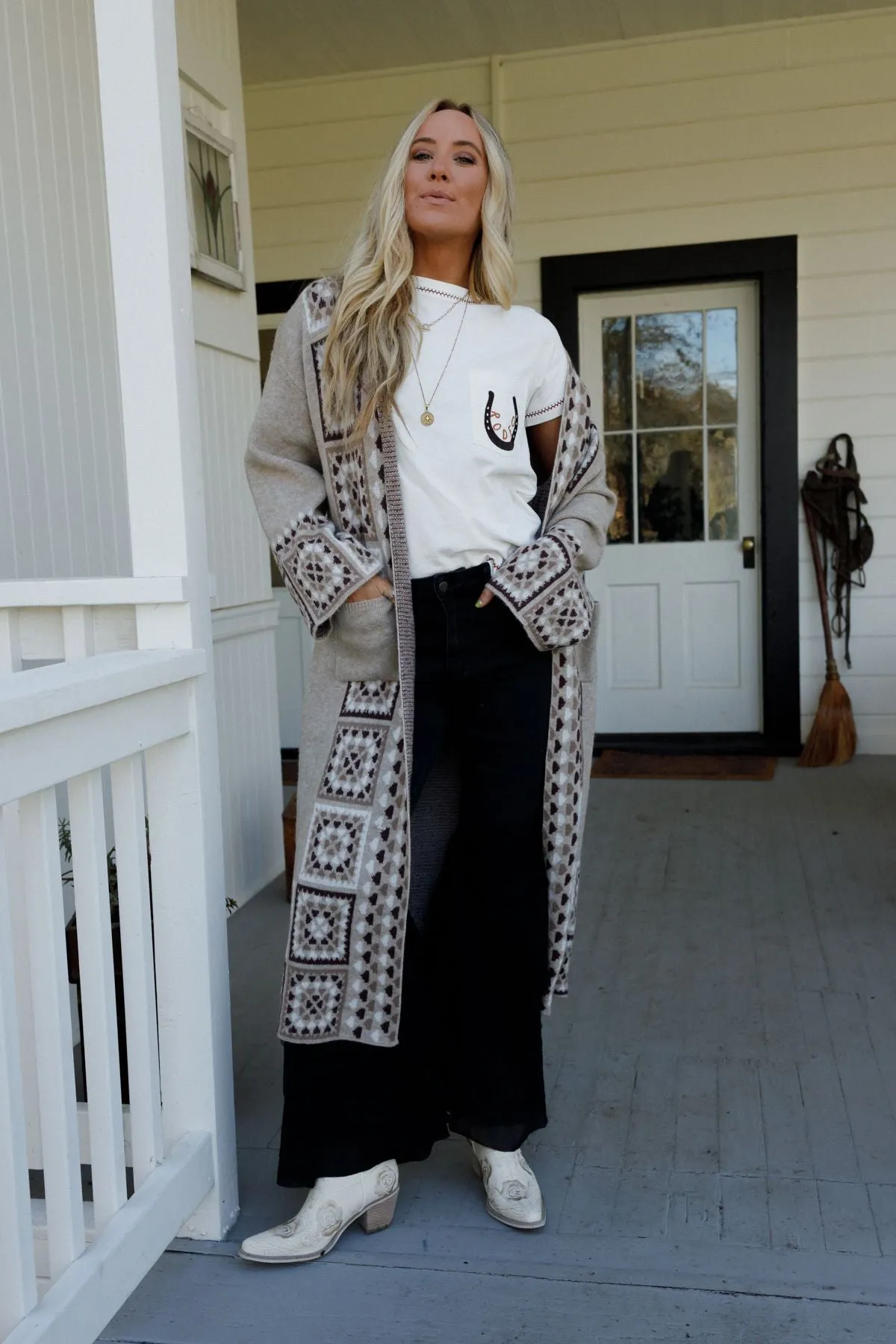 Heartfelt Patterned Cardigan - Taupe