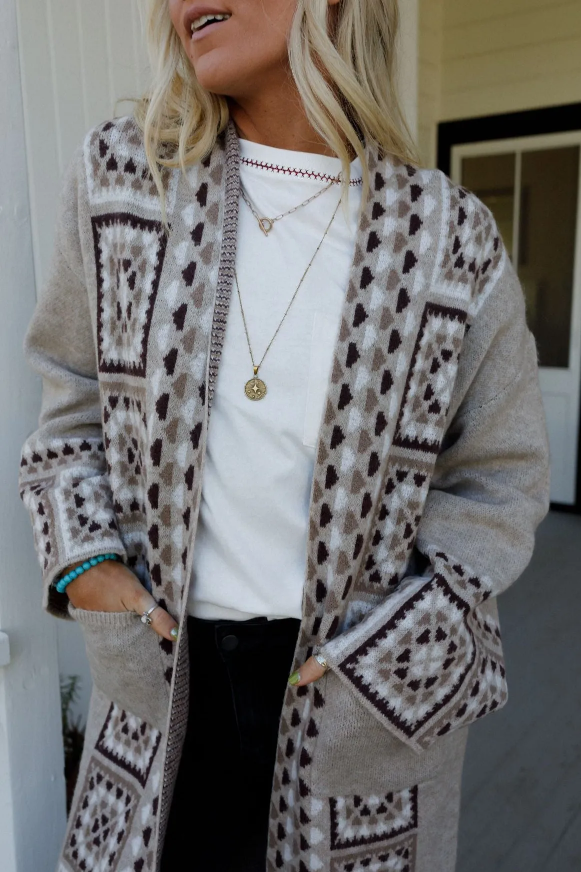 Heartfelt Patterned Cardigan - Taupe