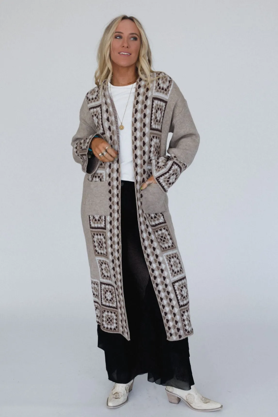 Heartfelt Patterned Cardigan - Taupe
