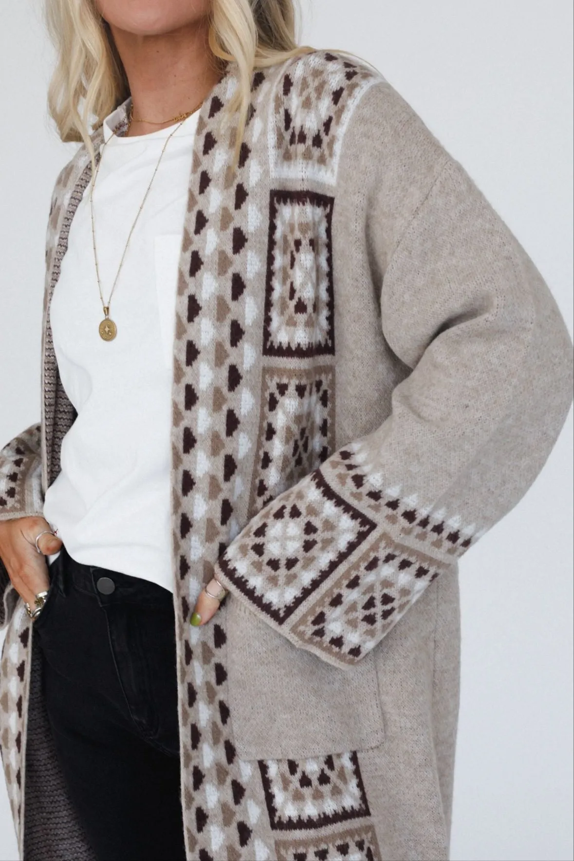 Heartfelt Patterned Cardigan - Taupe
