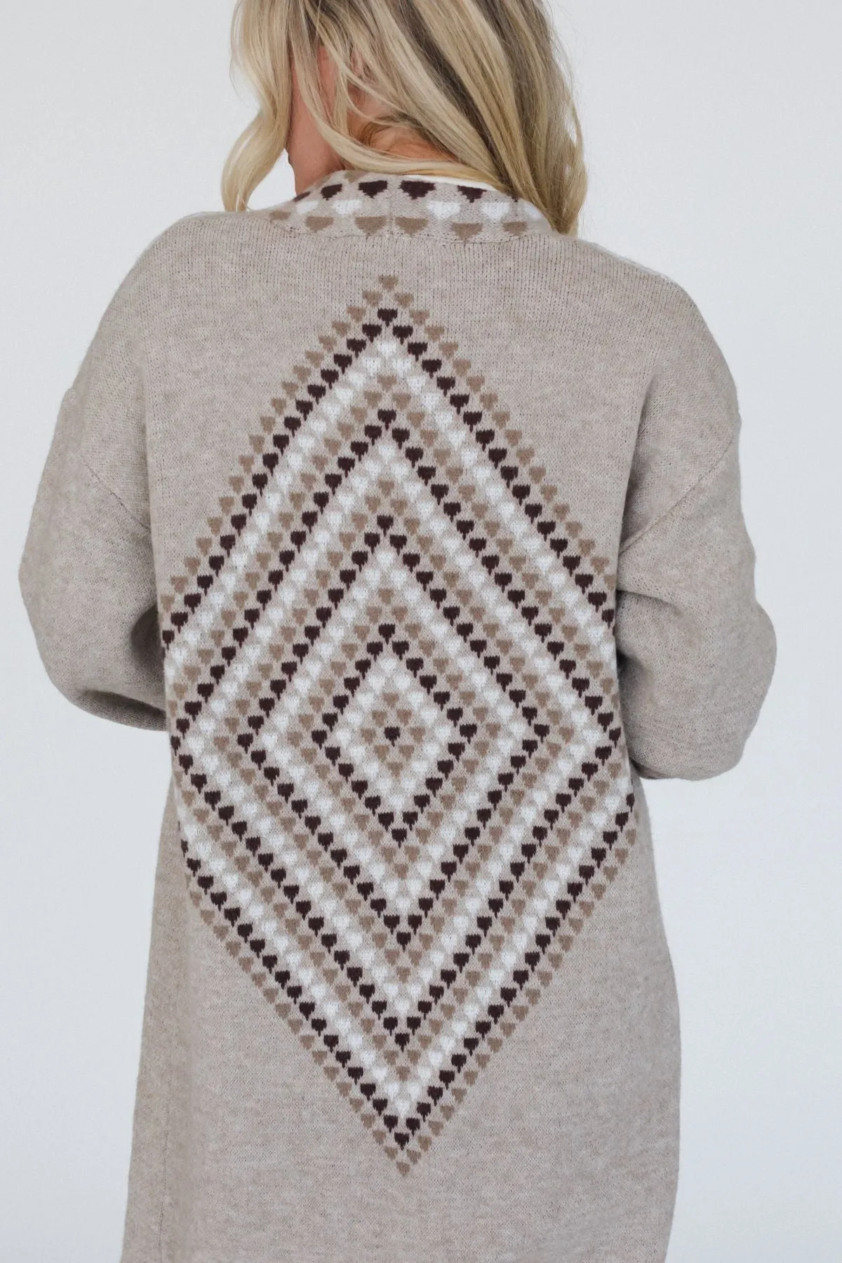 Heartfelt Patterned Cardigan - Taupe