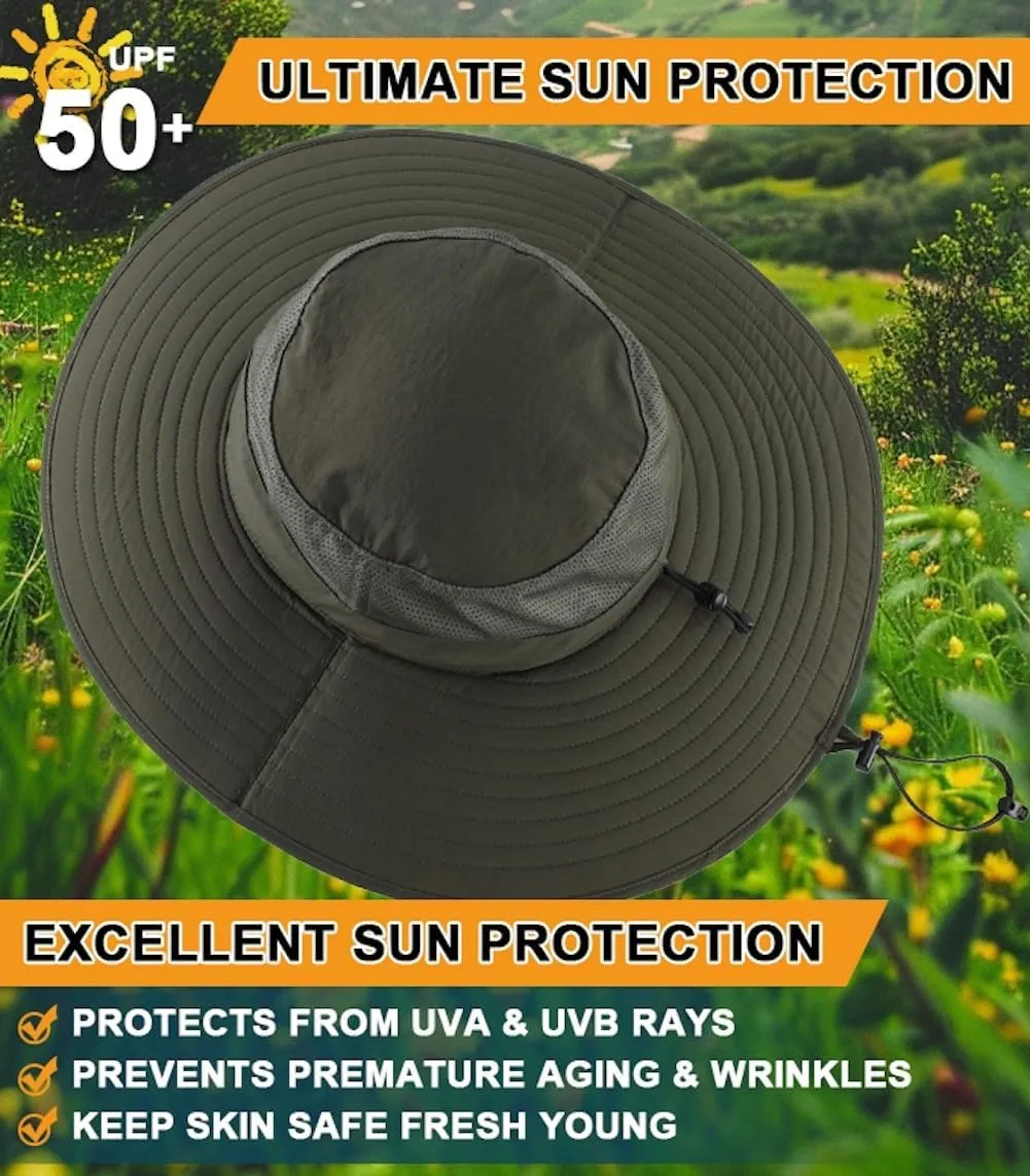 Home Prefer UPF50  Mens Sun Hat Wide Brim Fishing Hat Foldable Large Brim UV Protection Sun Hat for Men Women Beach Gardening