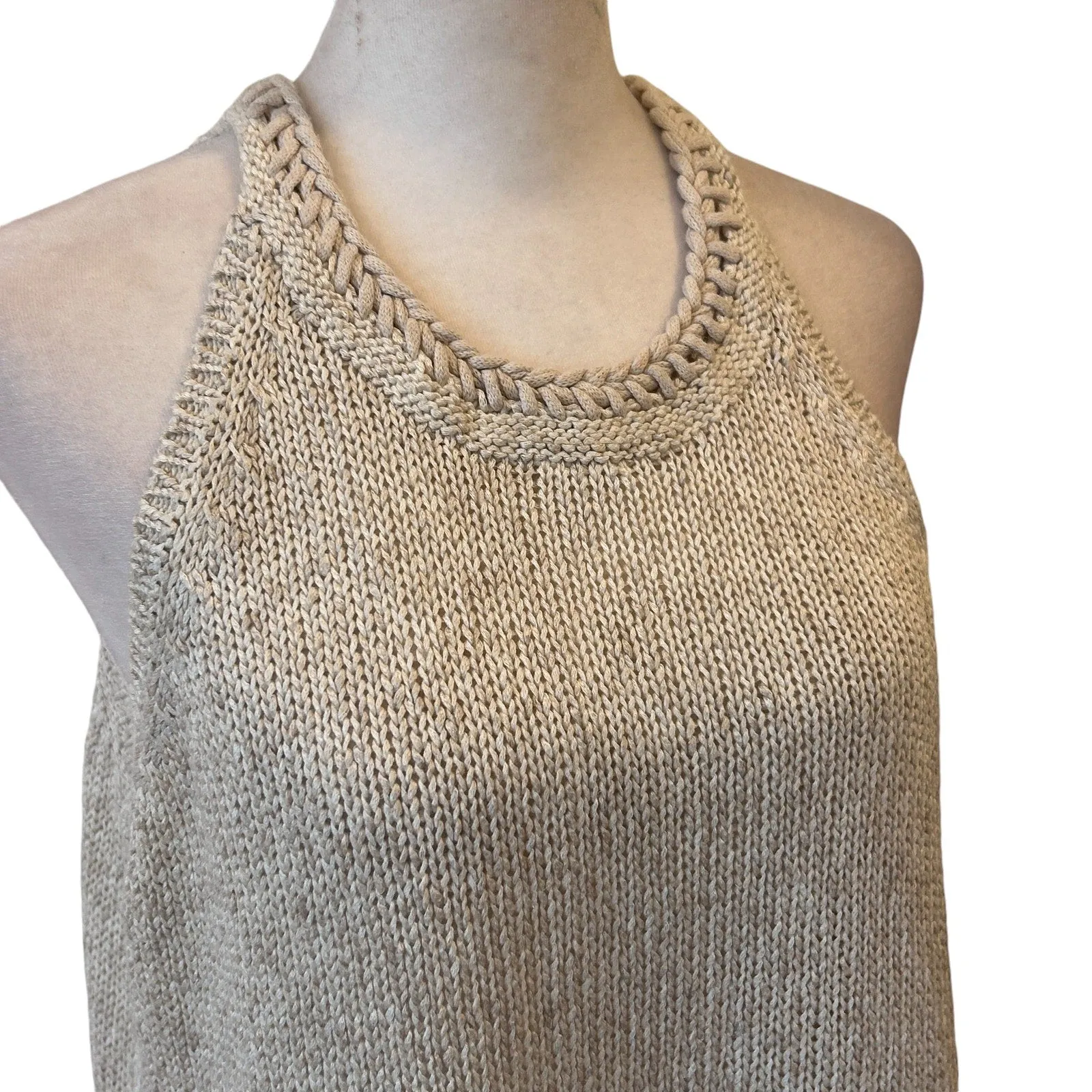 J. McLaughlin Oatmeal Cream Sleeveless Linen Blend Sweater Top Womens SIze Large