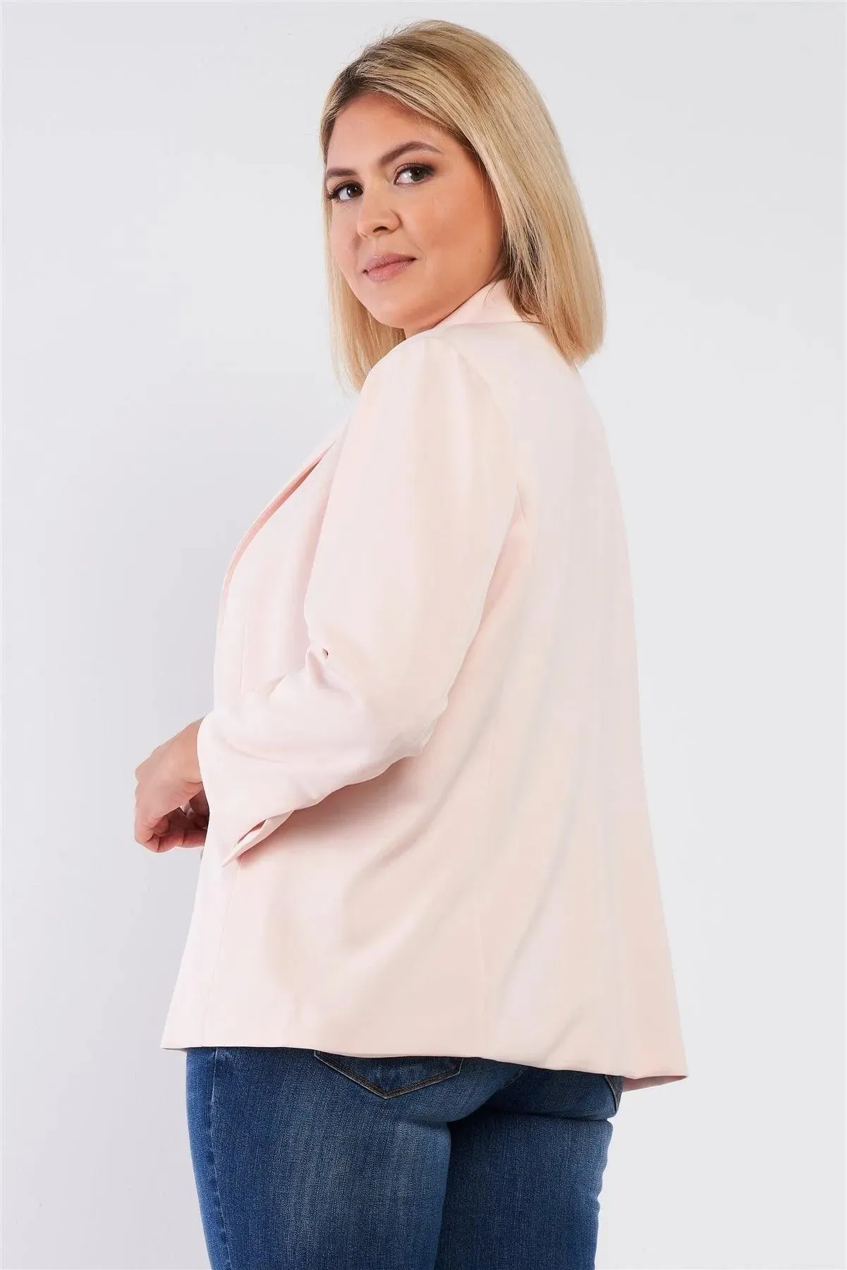 Junior Plus Light Blush Classic Open Front Blazer /3-1-1-1