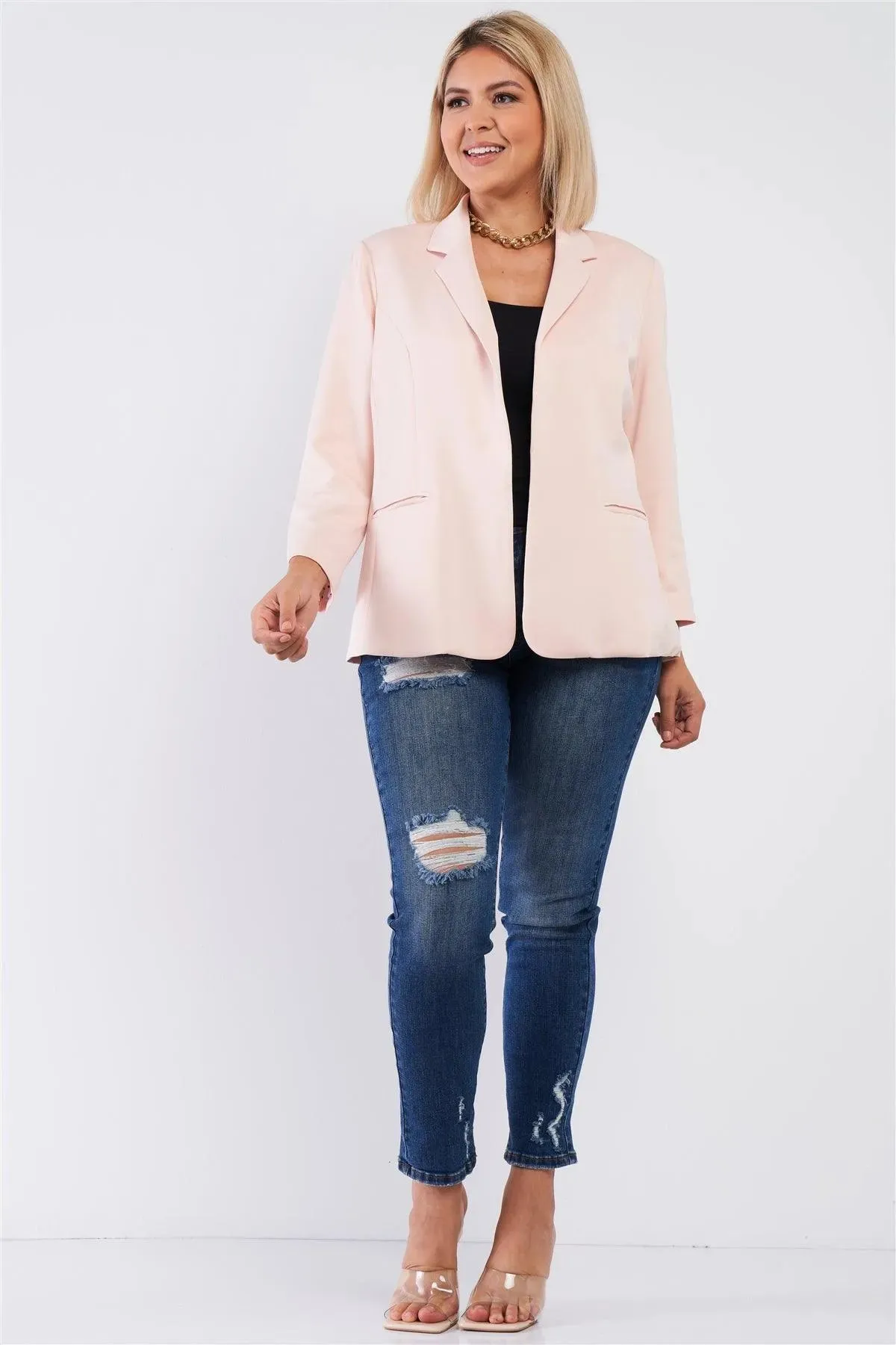 Junior Plus Light Blush Classic Open Front Blazer /3-1-1-1