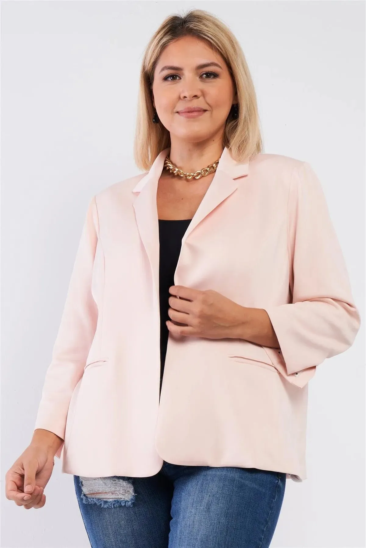 Junior Plus Light Blush Classic Open Front Blazer /3-1-1-1