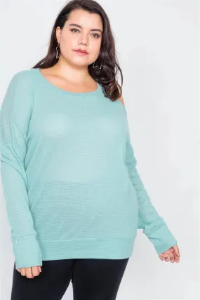 Junior Plus Size Sheer Mint Cotton Could Shoulder Sweater /2-2-2