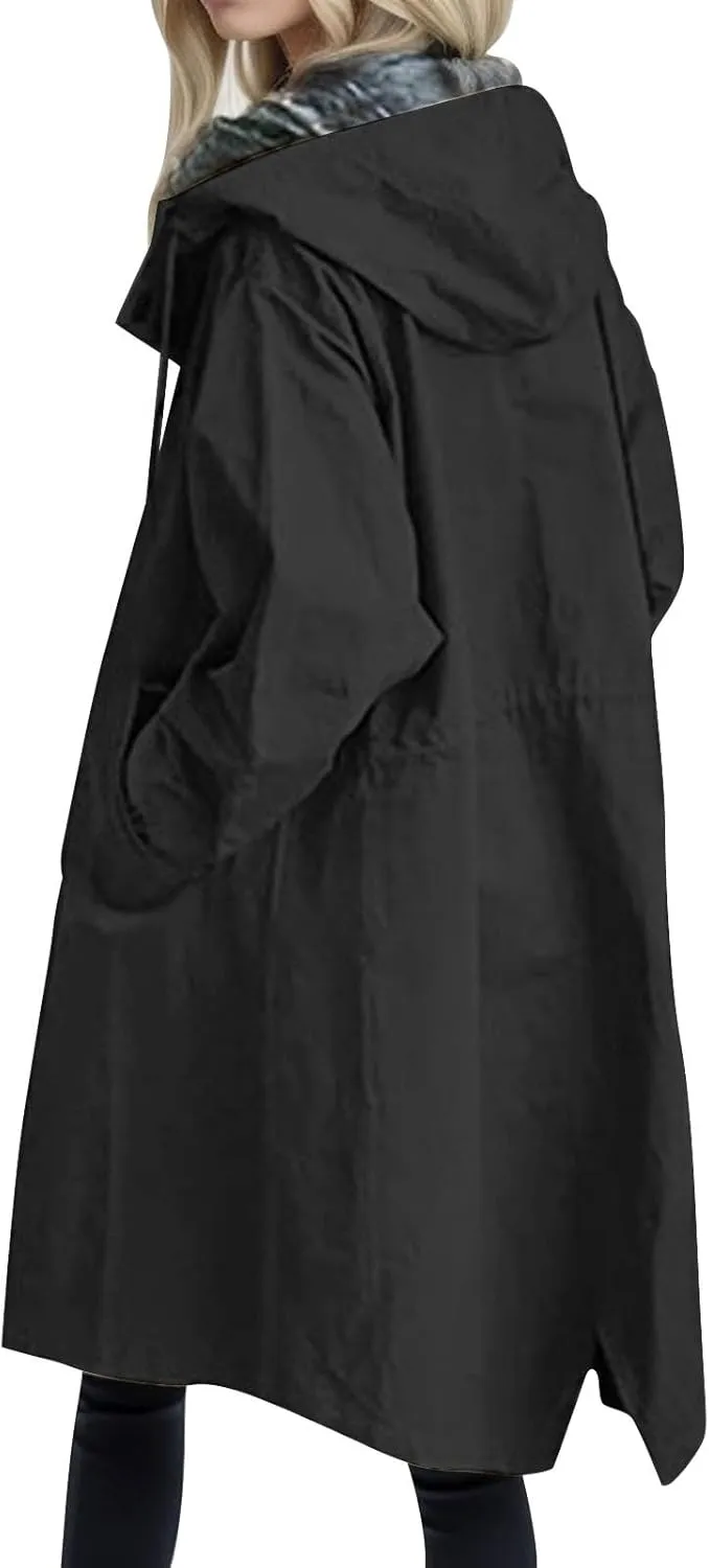 Lady Loose Comfortable Hooded Coat Outwear Elegant Windbreaker Wild Winter Home Stylish Trench Coat College Workout