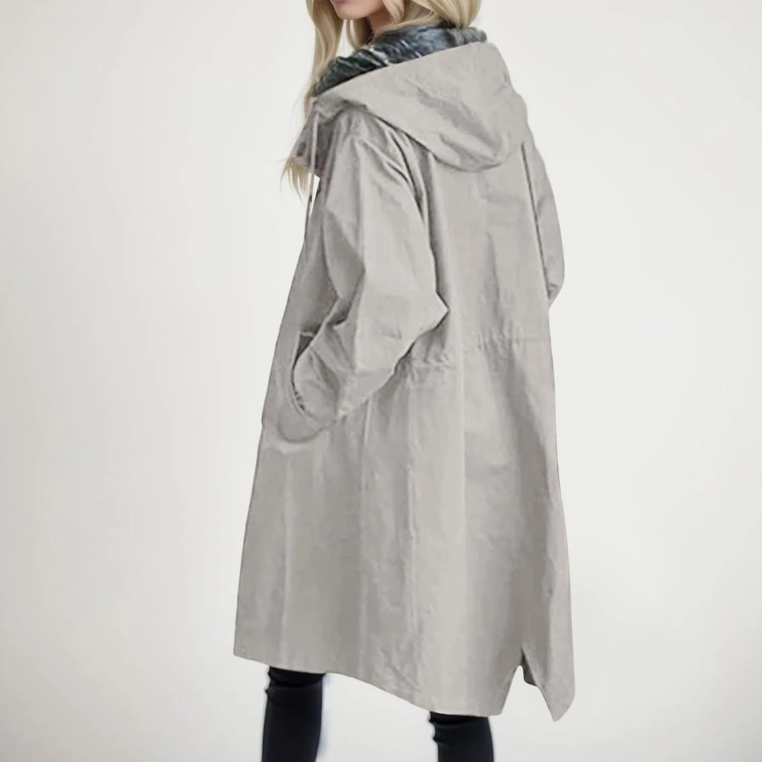 Lady Loose Comfortable Hooded Coat Outwear Elegant Windbreaker Wild Winter Home Stylish Trench Coat College Workout