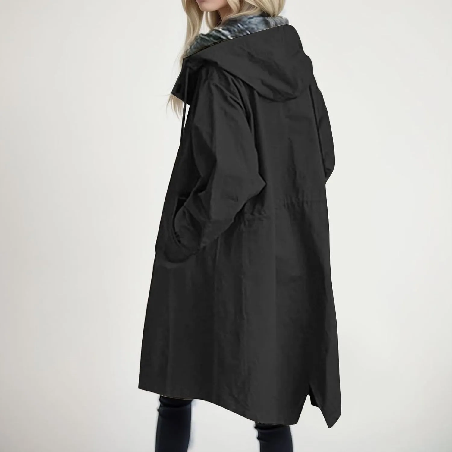 Lady Loose Comfortable Hooded Coat Outwear Elegant Windbreaker Wild Winter Home Stylish Trench Coat College Workout