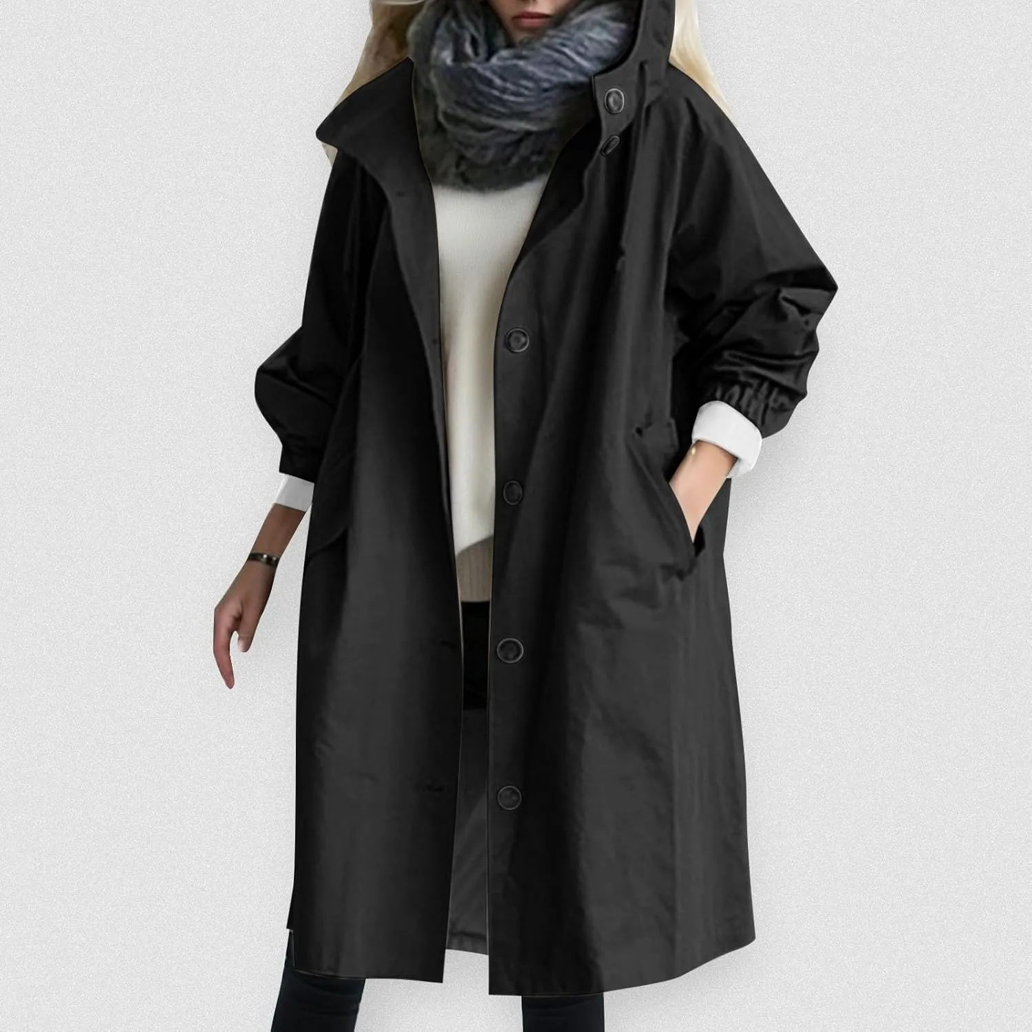 Lady Loose Comfortable Hooded Coat Outwear Elegant Windbreaker Wild Winter Home Stylish Trench Coat College Workout