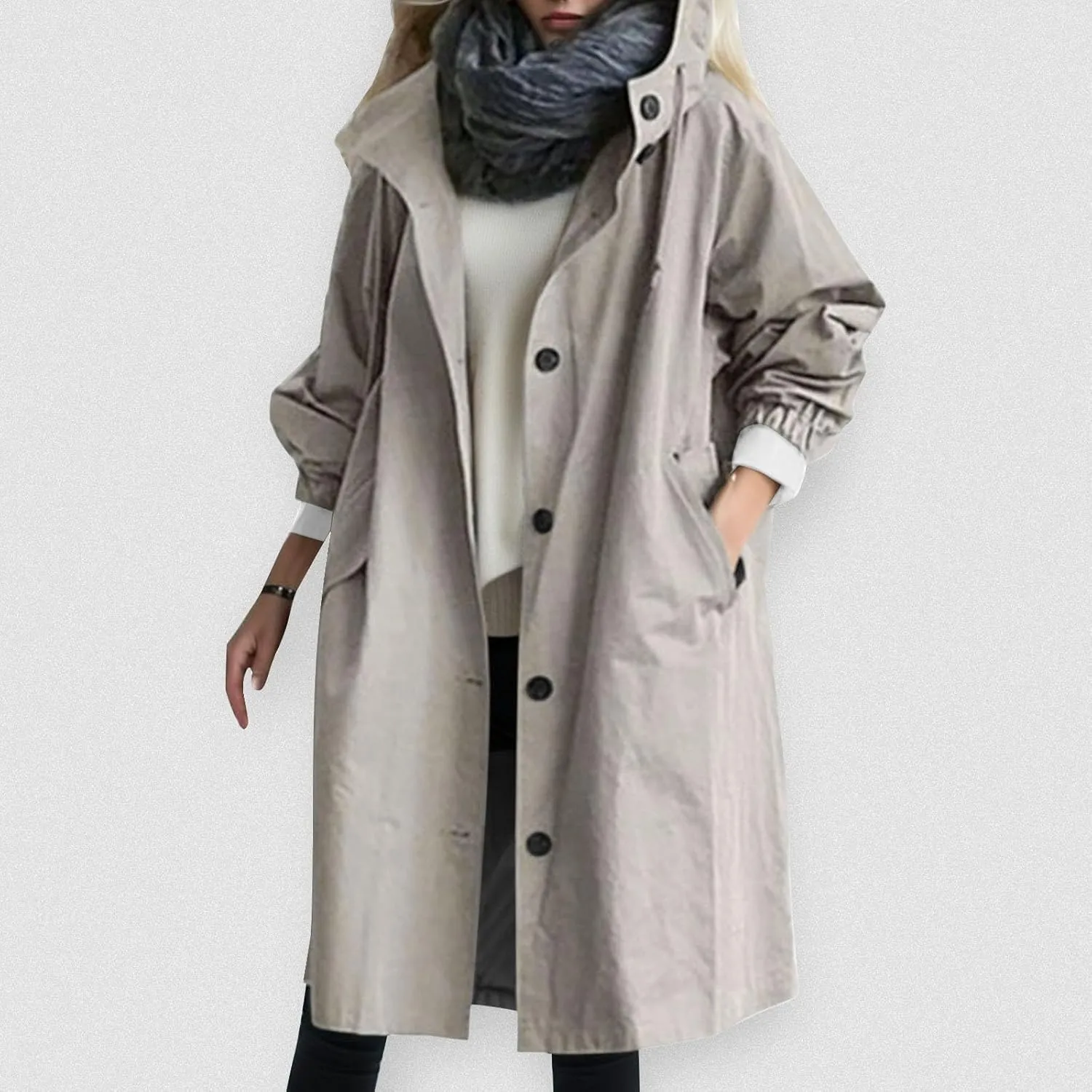 Lady Loose Comfortable Hooded Coat Outwear Elegant Windbreaker Wild Winter Home Stylish Trench Coat College Workout