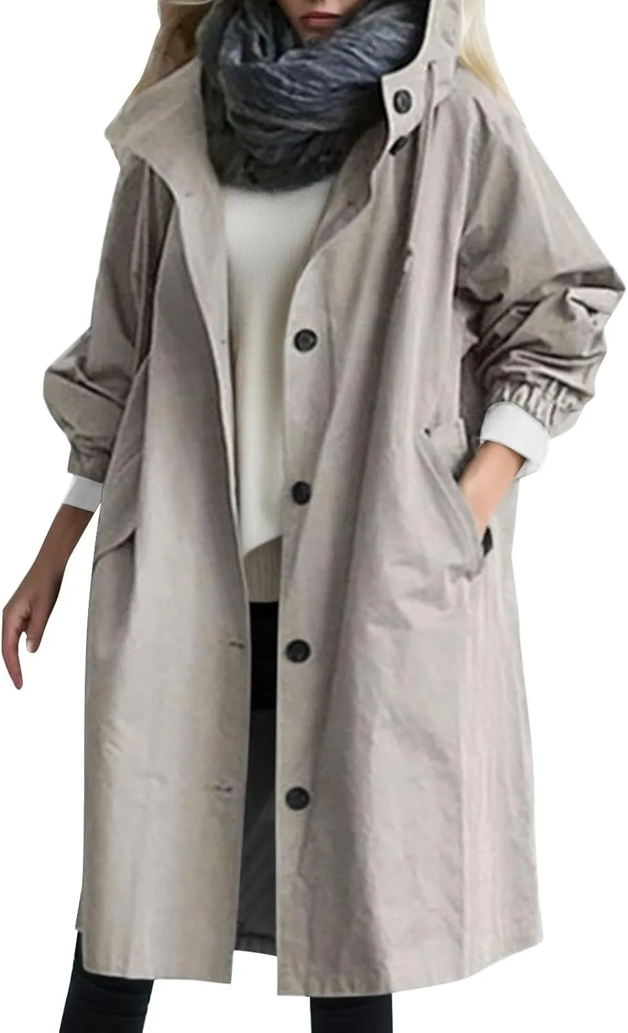Lady Loose Comfortable Hooded Coat Outwear Elegant Windbreaker Wild Winter Home Stylish Trench Coat College Workout