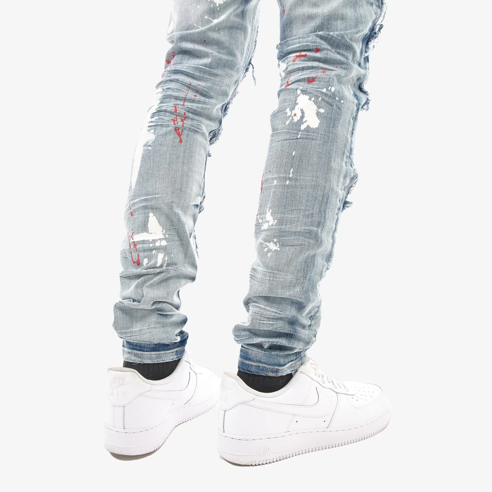 LIGHT SAND BLUE JERSEY RIP & REPAIR JEANS