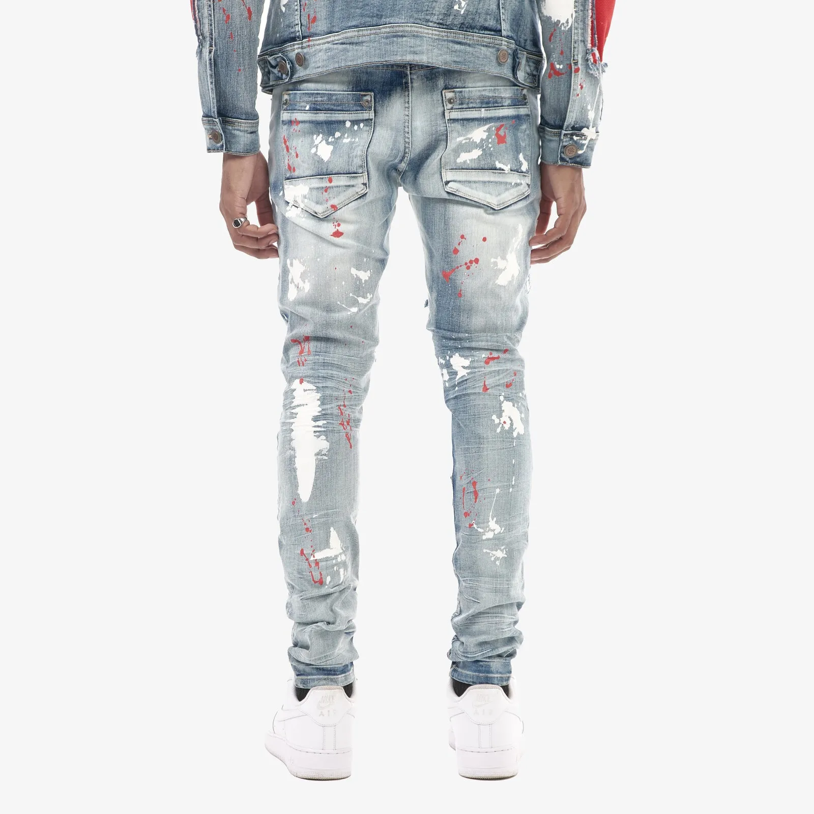 LIGHT SAND BLUE JERSEY RIP & REPAIR JEANS