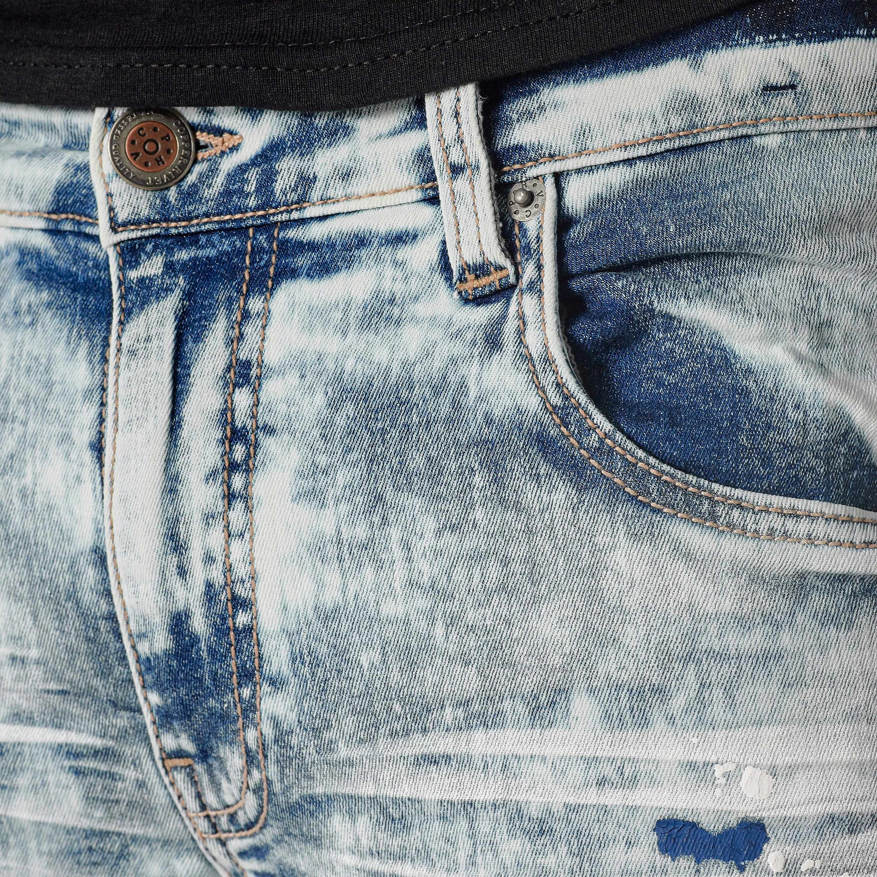 LIGHT SAND BLUE W/ RED & BLUE STONE EMBELLISH JEANS