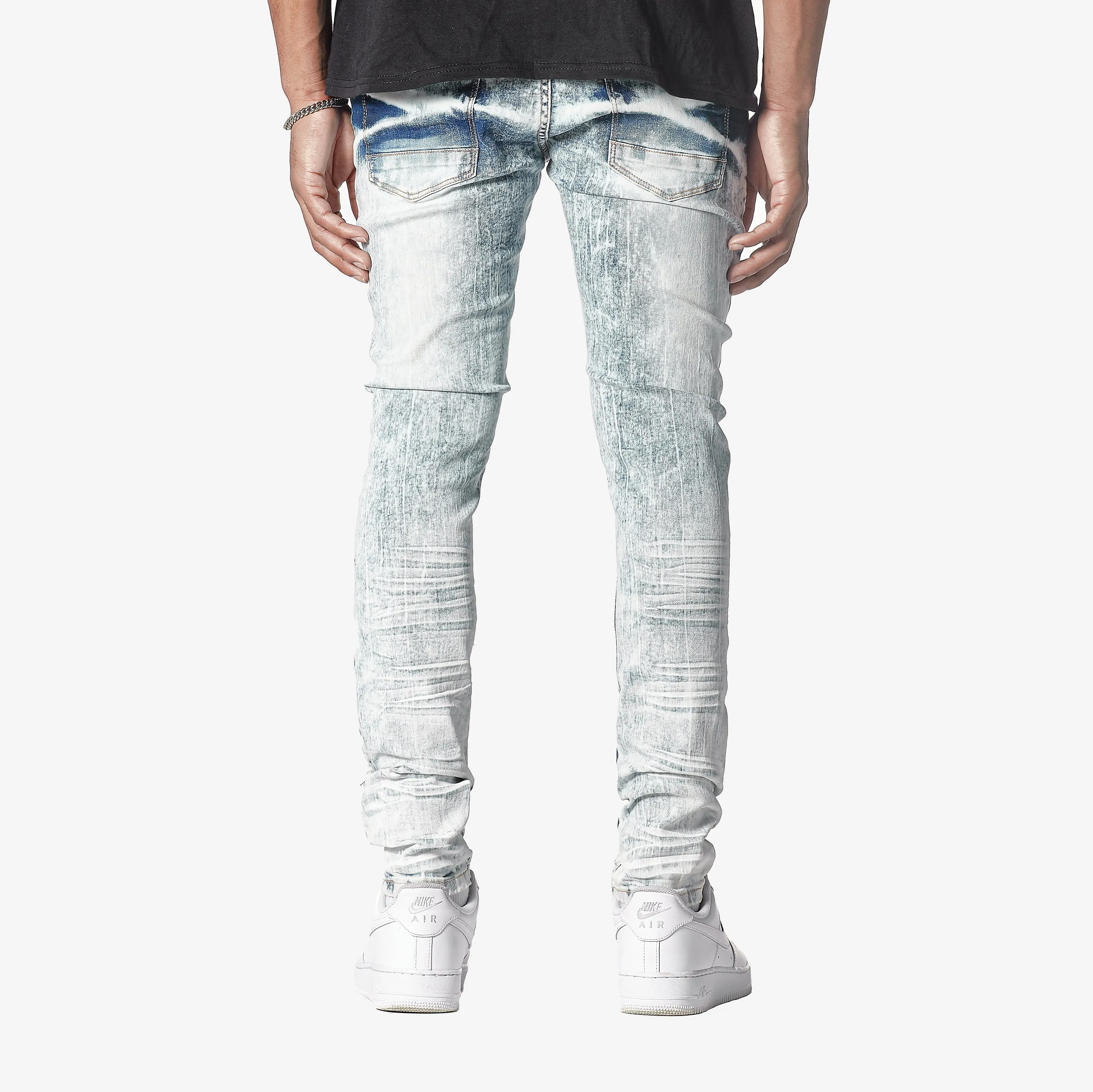 LIGHT SAND BLUE W/ RED & BLUE STONE EMBELLISH JEANS