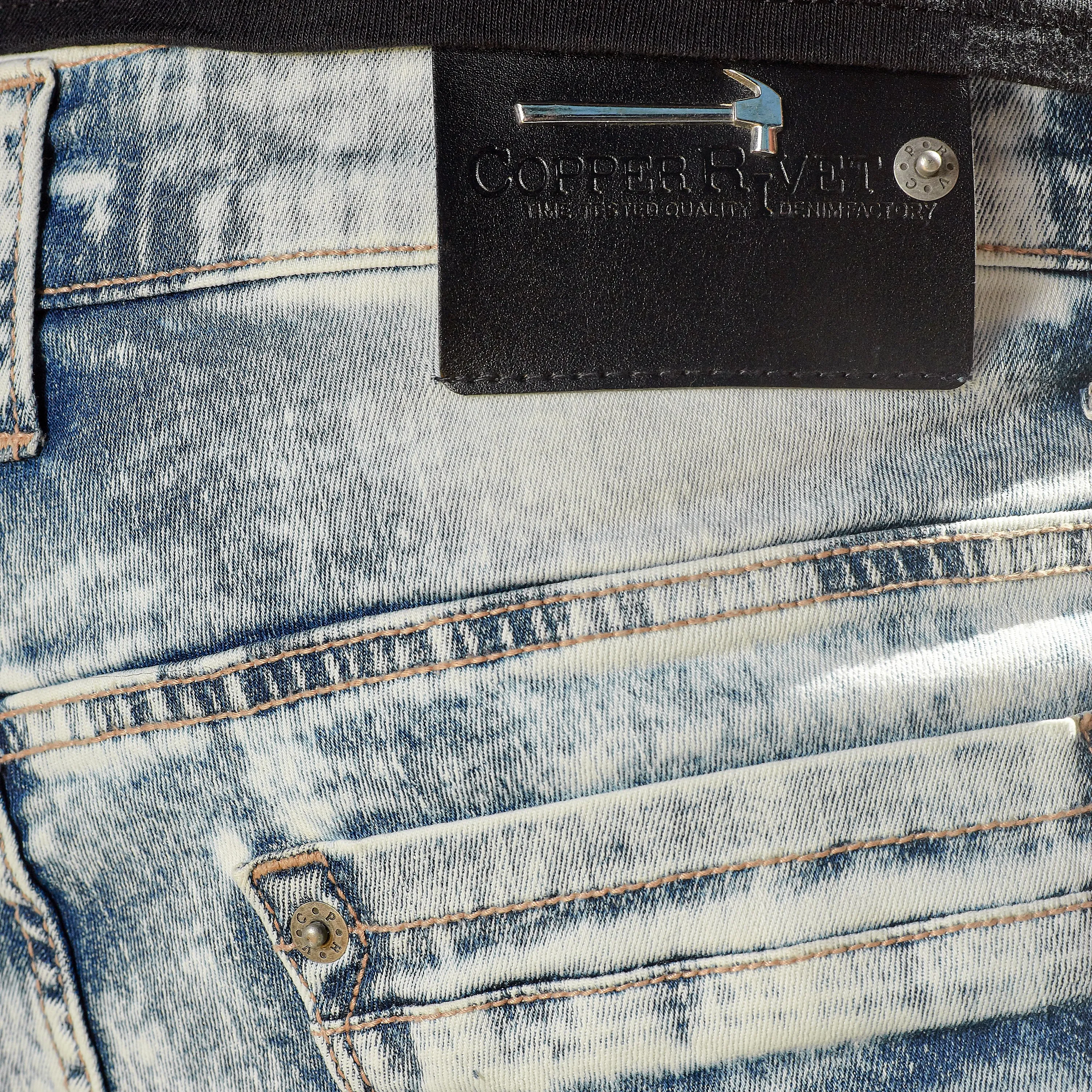 LIGHT SAND BLUE W/ RED & BLUE STONE EMBELLISH JEANS