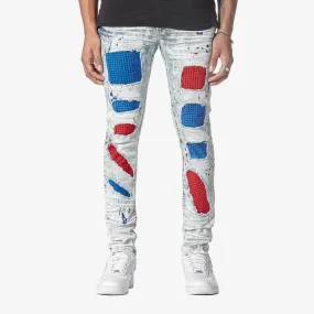 LIGHT SAND BLUE W/ RED & BLUE STONE EMBELLISH JEANS