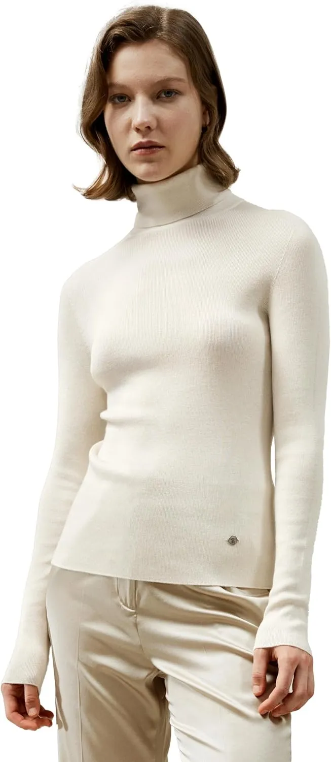 LilySilk Basic Silk Knit Sweater for Women Versatile Silk Cashmere Pullover with Slim Fit Lapel Collar Turtleneck Fall Winter