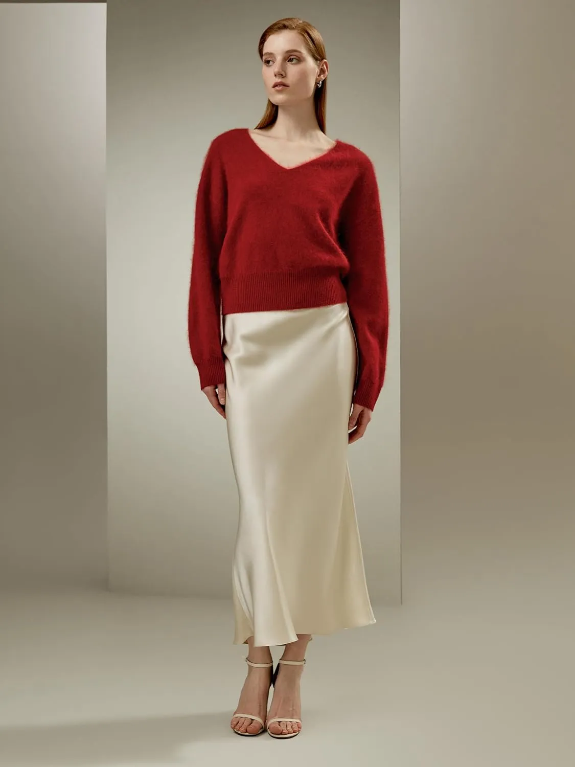 LilySilk Cropped V-Neck 100% Cashmere Sweater for Women Cinched Waist Warm Pullover for Fall Winter