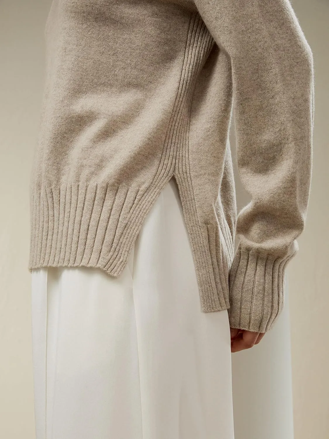 LilySilk Womens Sweater Drop-Shoulder 100% Cashmere Oversized Slit Pullover with Ribbed Cuffs Hem Crewneck Fall Winter