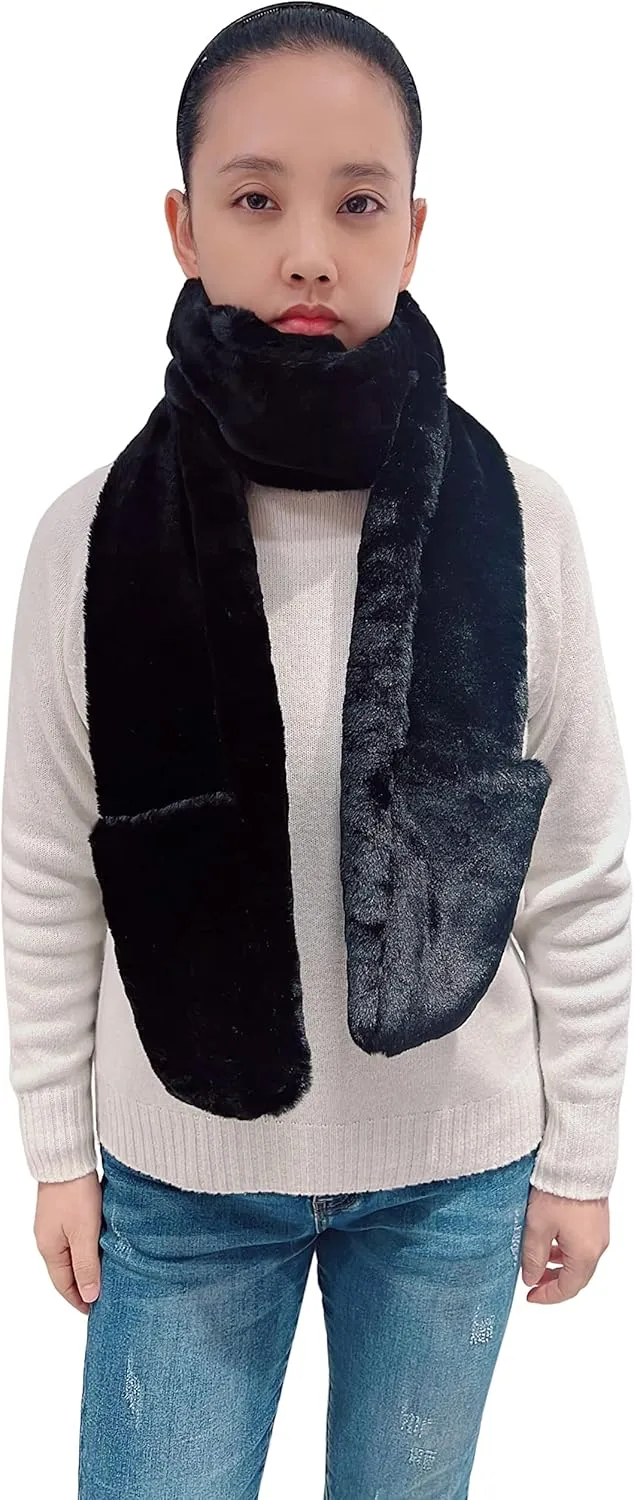 Lina & Lily Women's Winter Faux Fur Scarf Neck Warmer with Pockets