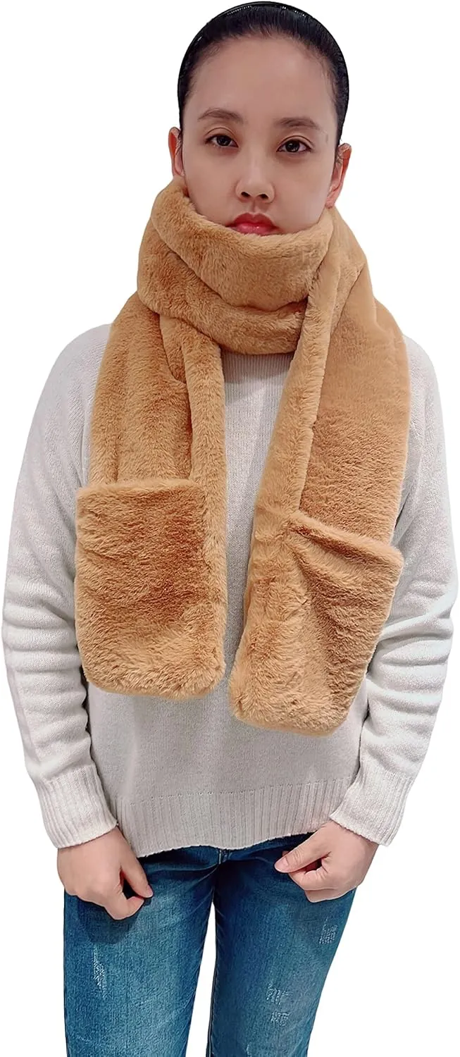 Lina & Lily Women's Winter Faux Fur Scarf Neck Warmer with Pockets