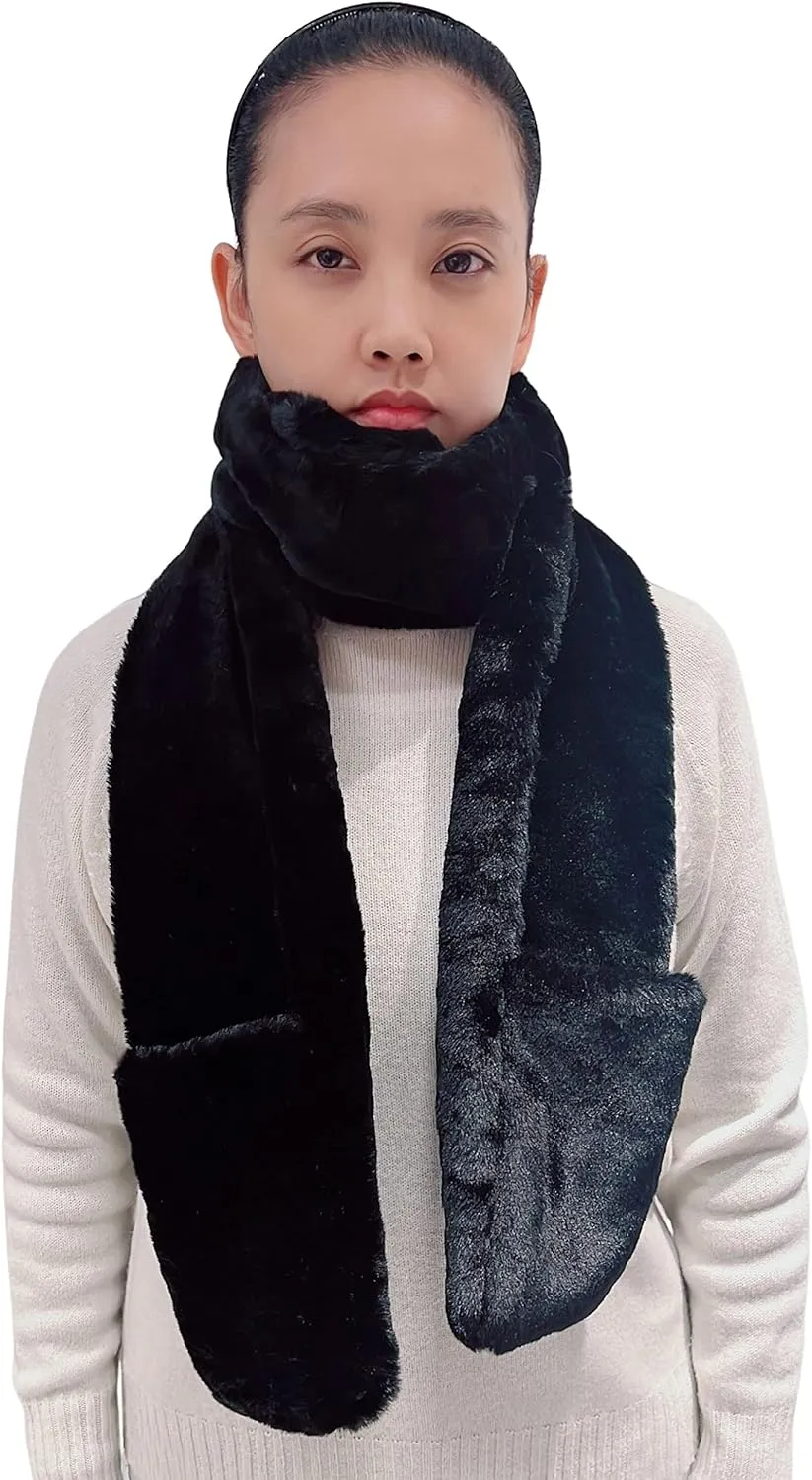 Lina & Lily Women's Winter Faux Fur Scarf Neck Warmer with Pockets