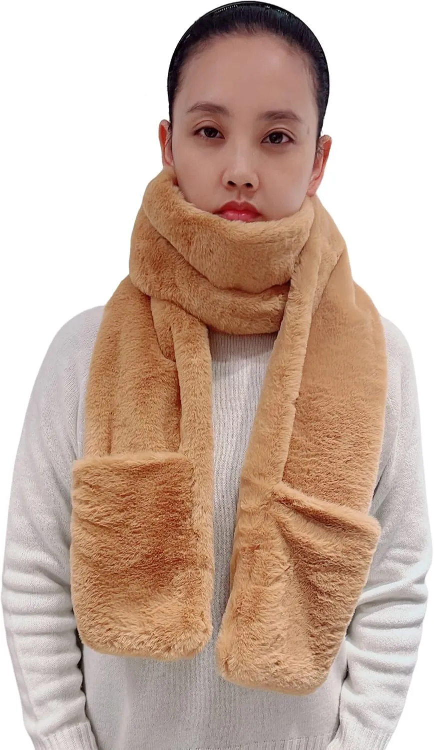 Lina & Lily Women's Winter Faux Fur Scarf Neck Warmer with Pockets